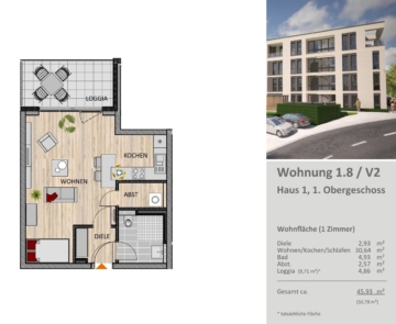 Zentral und komfortabel am ISOTEC-Campus: 1-Zimmer-Wohnung mit Loggia, 51465 Bergisch Gladbach, Etagenwohnung