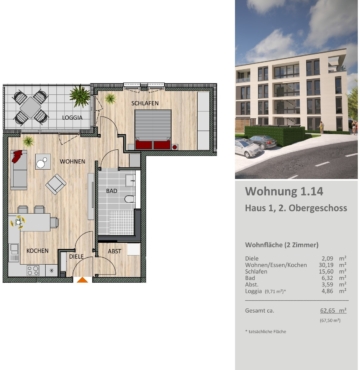 Stilvoll wohnen in Bergisch Gladbach -2-Zimmer Wohnung im 2.Obergeschoss mit Loggia zum Wohlfühlen, 51465 Bergisch Gladbach, Etagenwohnung