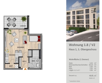 Zentral und komfortabel am ISOTEC-Campus: 1-Zimmer-Wohnung mit Loggia in Bergisch Gladbach, 51465 Bergisch Gladbach, Etagenwohnung