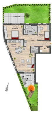 Barrierefreie Eigentumswohnung mit 2 Terrassen und Gartenanteil in Leverkusen Schlebusch, 51375 Leverkusen, Erdgeschosswohnung