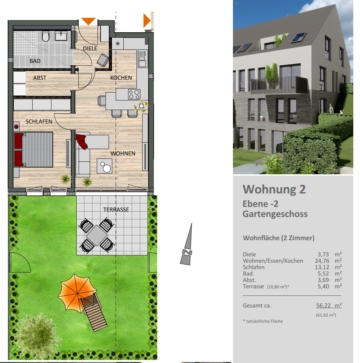 2-Zimmer Wohnung im Gartengeschoss – Ihre barrierefreie Eigentumswohnung in Schlebusch zum Kauf!, 51375 Leverkusen, Etagenwohnung