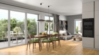Beispielansicht Wohnen/ Essen/ Kochen - Moderne 2-Zimmer Wohnung mit Garten – Neubauvorhaben am Isotec Campus, Bergisch Gladbach